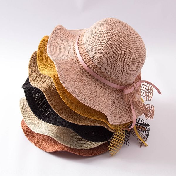 

female fisherman summer straw seaside holiday sun travel uv-proof large eaves straw hat all-match british fisherman hat, Blue;gray
