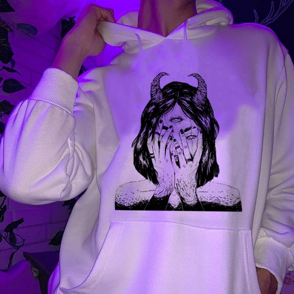

vintage long-sleeved winter dark demon big size gothic women hip hop casual plus velvet female casual harajuku hooded sweatshirt, Black
