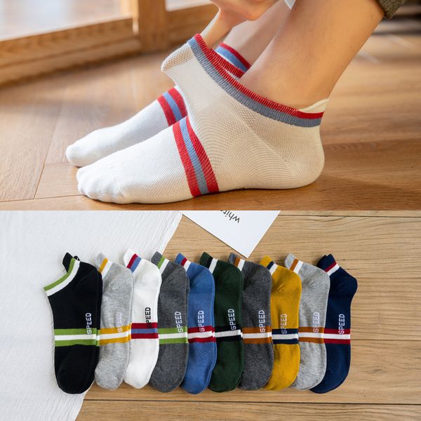 

5 pair/set summer mesh men's sosks thin no-show breathable striped men socks sport dropshipping, Black