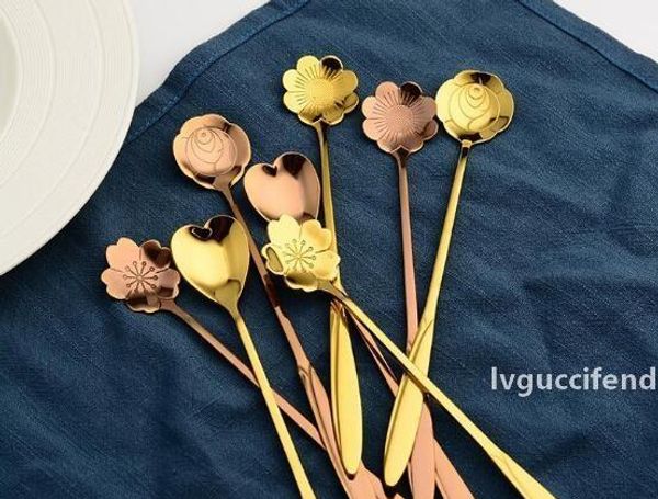 

300pcs stainless steel cherry blossom spoon with long handle flower shape tea coffee spoons ice cream spoon flatware 18cmx2.5cm