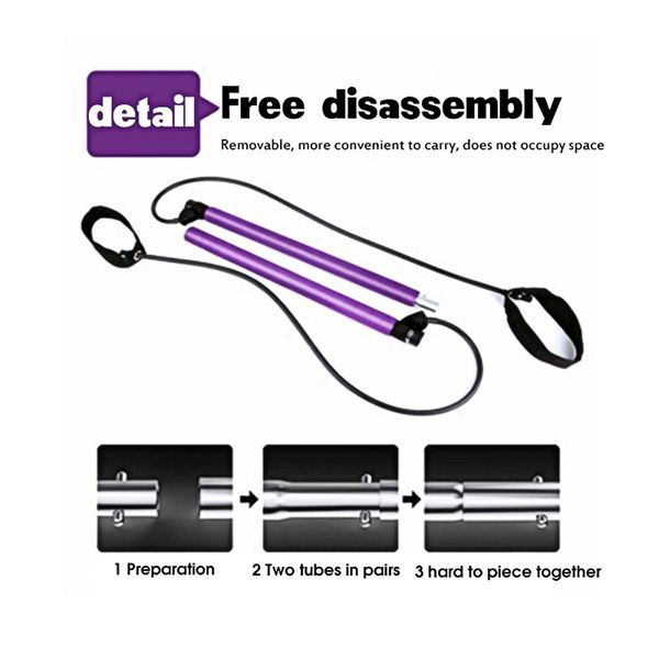 

portable pilates stick multi-function yoga tension bar with resistance band elastic fitness equipment full body exercise