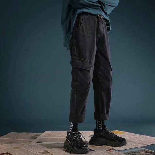 

men's jeans 2021 fashion men pants loose fit retro blue classical harem male streetwear hip hop man korean black