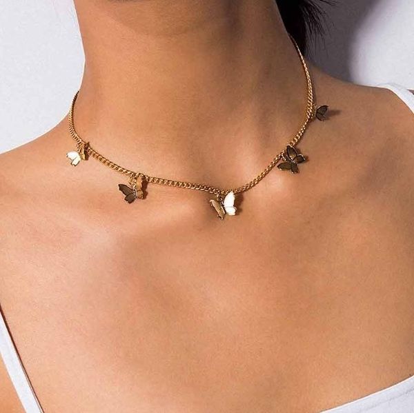 

necklace women choker jewelry chains necklaces gold metal fashion butterfly necklace pendant stainless steel necklace, Silver