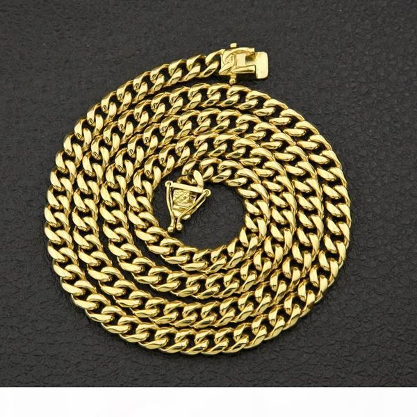 

high end mens hip hop chain necklace 8mm 10mm 12mm 14mm 30inch yellow gold plated stainless steel cuban chain necklace for men nl-486, Silver