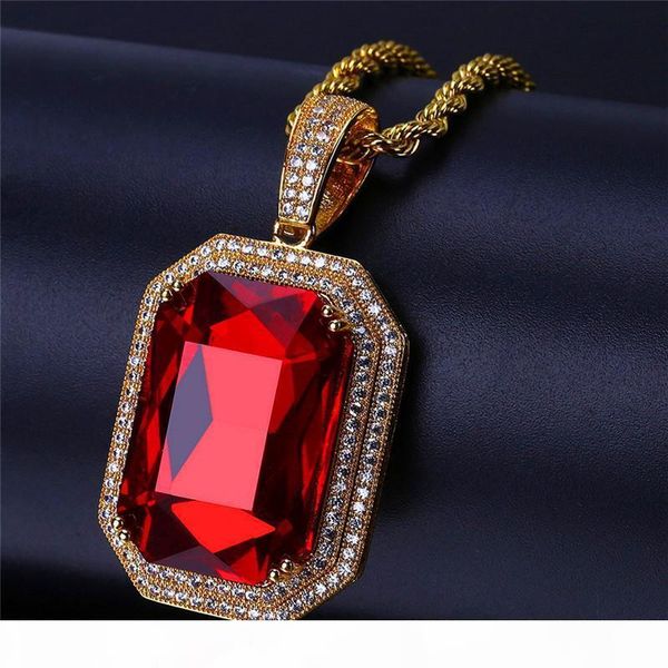 

cubic zirconia hiphop ruby pendant necklace for men 18k gold hip hop jewelry ice out big gem necklaces, Silver