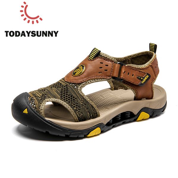 

fashion summer sandals men soft genuine leather closed toe sandals shoes big size 46 sandalias hombre beach waterproof shoes men, Black