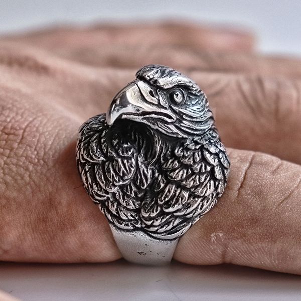 

nordic 316l stainless steel eagle ring men's predator biker style viking rings animal jewelry size 8-12, Silver