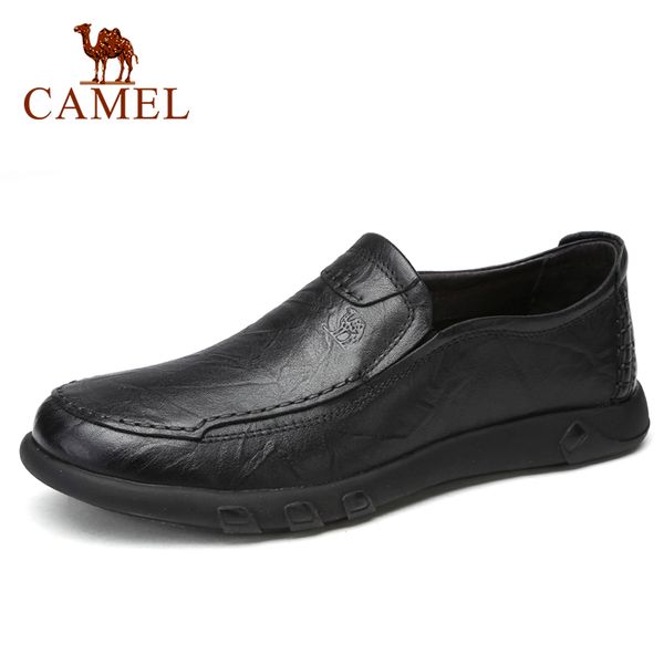 

camel men shoes men business casual big scalp cowhide sets dad shoes non-slip elastic resistant, Black