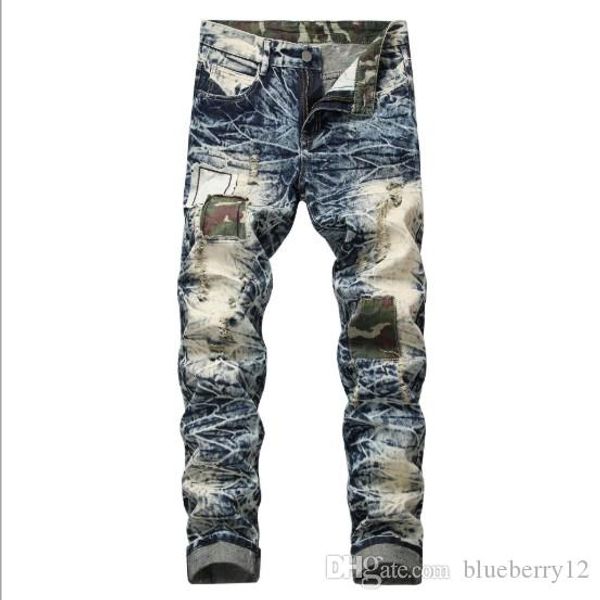

мужские джинсы hole патч проблемные новый тонкий denim брюки европейский и американский стиль горячие продажи азиатский размер, Blue