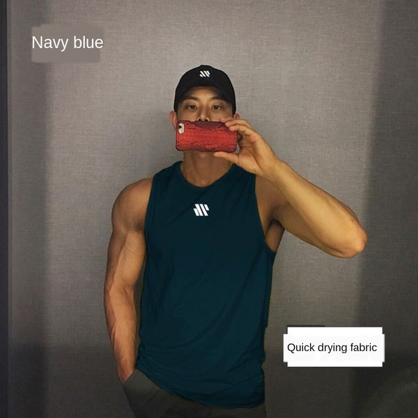 

1j16n fitness men's sleeveless waistcoat loose clothes hurdle basketball training sports running quick-drying breathable vest basket, Black;red