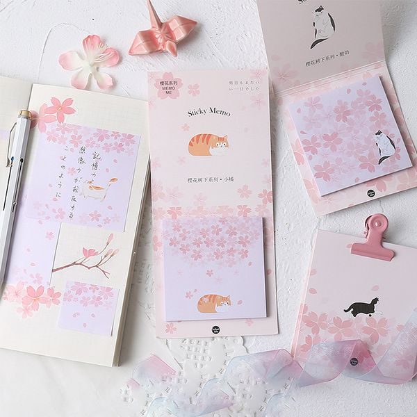 

30 Sheets Romantic Sakura & Cats Memo Pads Marker Message Sticky Notes Decor School Stationery