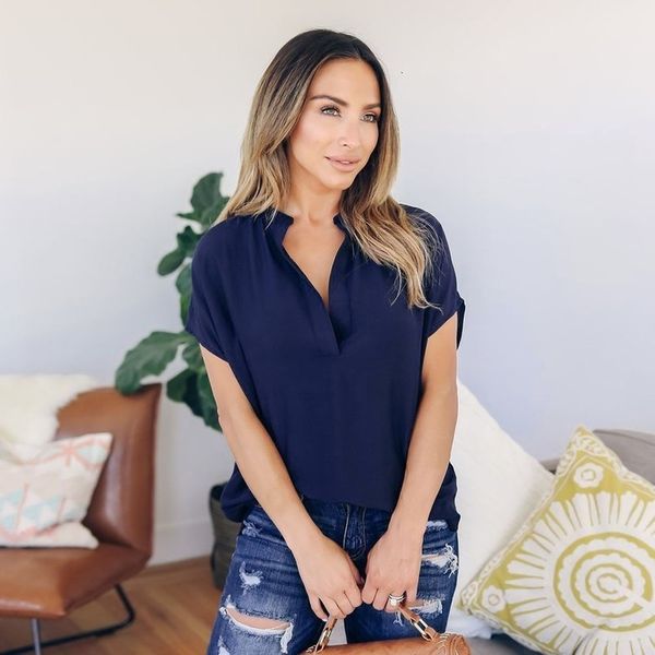 

fashion women blouse ladies summer chiffon short sleeve shirt blouse for work office blusas mujer de moda 2020 new, White