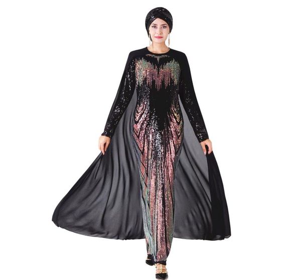 

casual dresses muslim party dress with cape women abaya sequin embroidery hijab long sleeve dubai caftan robe islamic, Black;gray