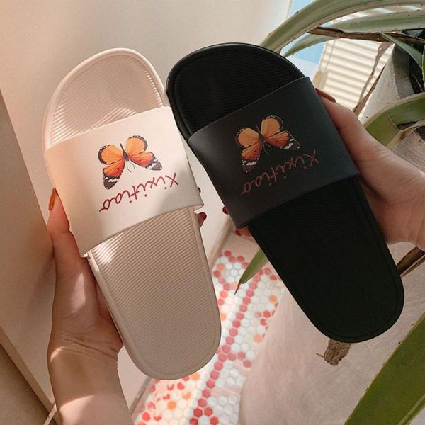 

sandals women open-toe woman slippers butterfly flat sole antiskid slides pantuflas de mujer sandals 2020 bathroom flip flops, Black