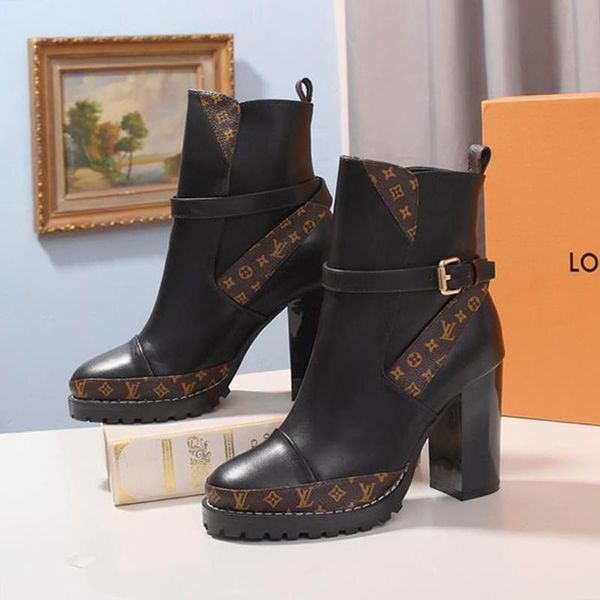 

womens shoes star trail ankle leather boot fashion bottes femmes luxury style lady shoes boots big size botas de mujer with box fast ship, Black