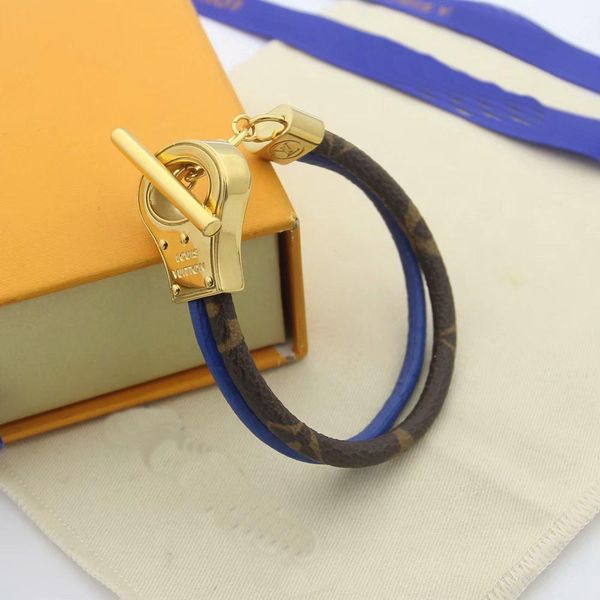 

europe america fashion men lady v initials design double color double deck leather cord bracelet bangle with 18k gold metal ot buckle, Golden;silver