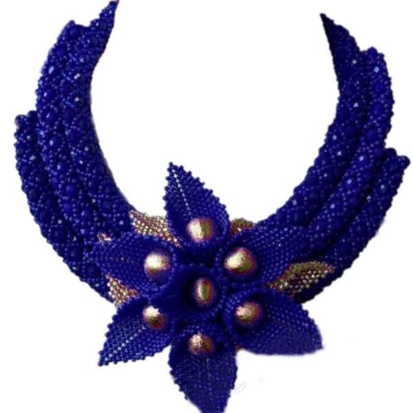 

4ujewelry royal blue jewelry sets for african women crystal beaded flowers necklace sets for wedding with gold balls dubai 2020 t200507, Slivery;golden