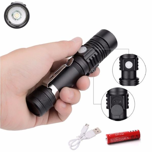 

tactical zoom torch xml t6 3 modes led usb rechargeable flash light camping lanterna with led show remaining power