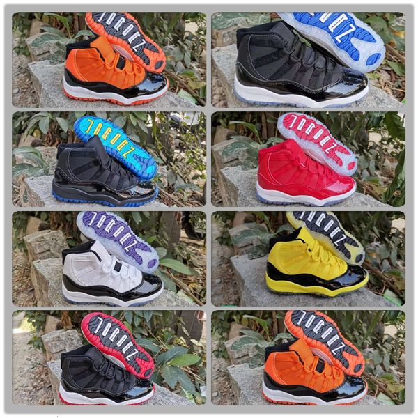 

td 11s space jam kids basketball shoes concord bred gamma blue infant sneaker boy and girl big children's nakeskin jordan retro, Black