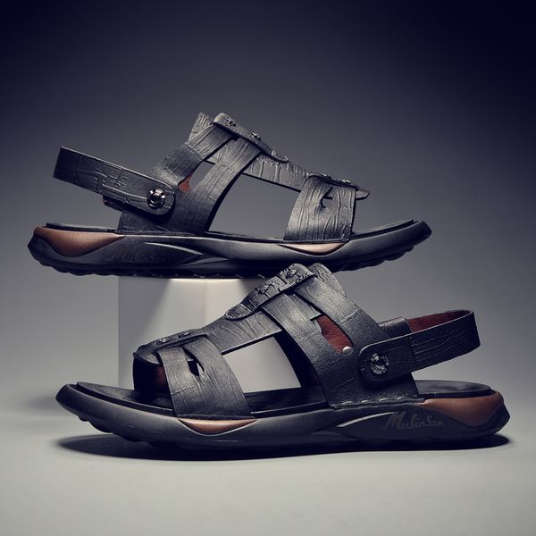 

39 jelly homme samool couro summer mountain leather for sandales water slip shoes big sandalhas slippers sandles vietnam cuero, Black