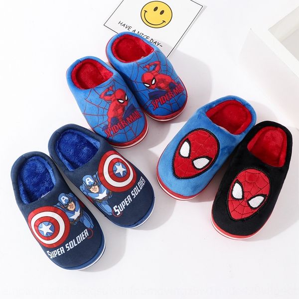 

children' shoes iron man children' shoes winter indoor spider man plush slippers anti-slip soft bottom home slippers, Black;grey