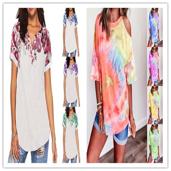 

tie dye womens designer sleeve casual o neck summer short t-shirts strapless plus size loose women tshirts clothig ibvsq, Black