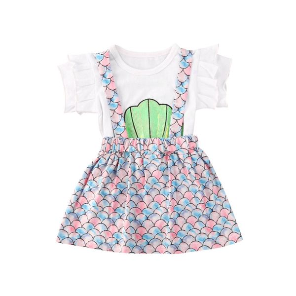 

emmababy ребёнка одежда set shell sequined ромпер bodysuit + strappy юбка 6-24m малыши лето вскользь outfit, White