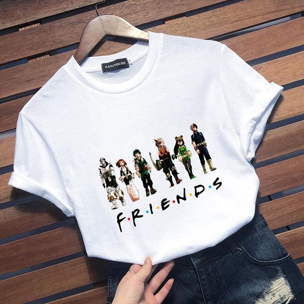 

new fashion japanese anime t-shirt my hero academia friends cartoon printing t shirt casual graphic tee, White