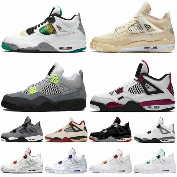 

2020 sail 4 4s rasta mens basketball shoes court purple fiba neon bred fire red black cat paris jumpman sport trainers athletic sneakers, White;red