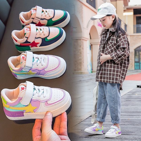 

cgmnm children's 2020 spring and autumn soft bottom breathable sports children's shoes sneakers super fiber leather rain-proof stu, Black