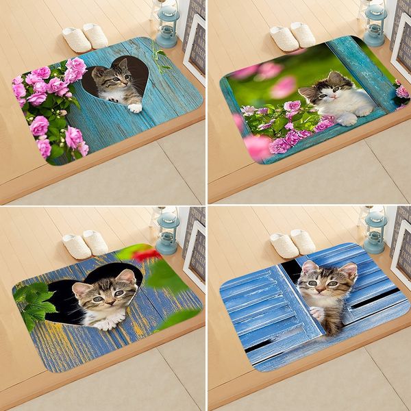 

djktv cat cartoon floor door digital printing floor bathroom non-slip digital non-slip mat kitchen bathroom water absorbing anti-skid mat ca