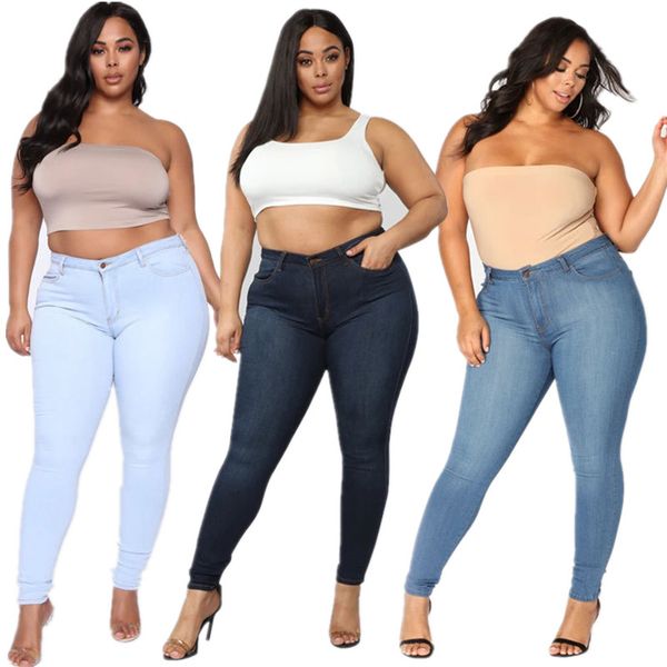 

women's jeans summer woman stretch pencil pants high waist skinny office ladies denim pant plus size wholesale drop, Blue