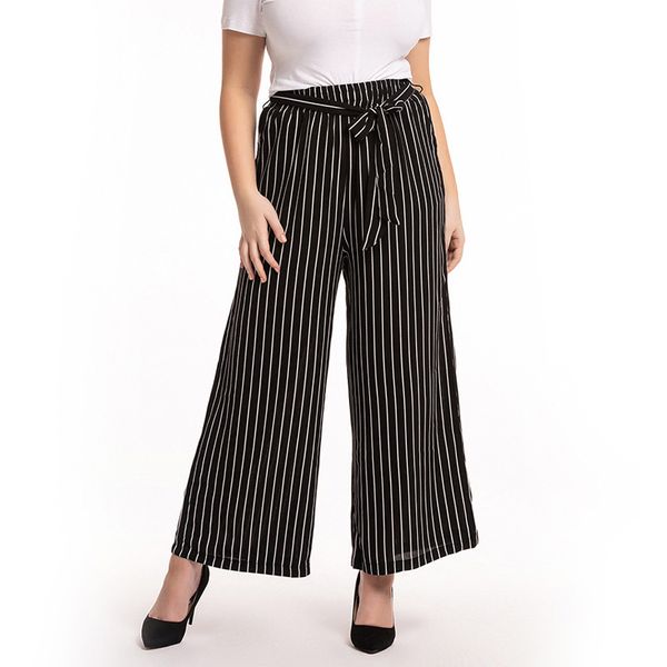 

pantalon femme verano 2019 high waist wide leg pants plus size summer women full length black stripe pants ladies trousers mujer