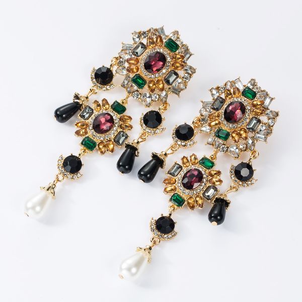 

многослойные сплава алмазные горный хрусталь акриловые имитационные жемчужные серьги серьги женского богемского национального стиля, Golden