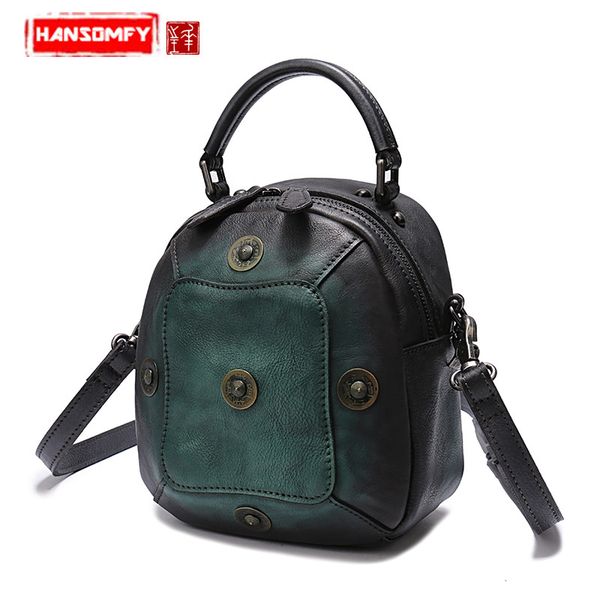 

women handbag 2020 new casual wild rivet female shoulder messenger bag retro genuine leather female bag the first layer cowhide