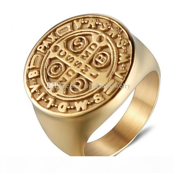 

classical 316l stainless steel religious gold ring for men punk style viking across ring titanium steel and accepted masons, Golden;silver