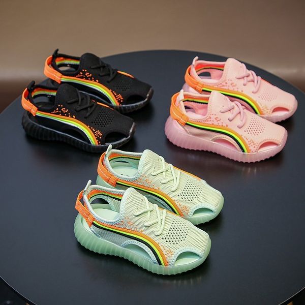 

children's baotou 20 children's bag and new korean boys' sandals baotou soft bottom anti-skid flying weaving girl's sand, Black;red