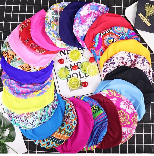 

cloth swimming cap solid color color black male and female ear protection large long hair nylon swimming cap