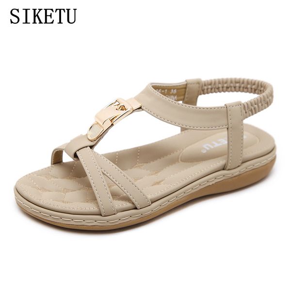 

siketu summer new women's sandals bohemian fashion soft bottom sandals leisure comfortable driving flat skid woman, Black