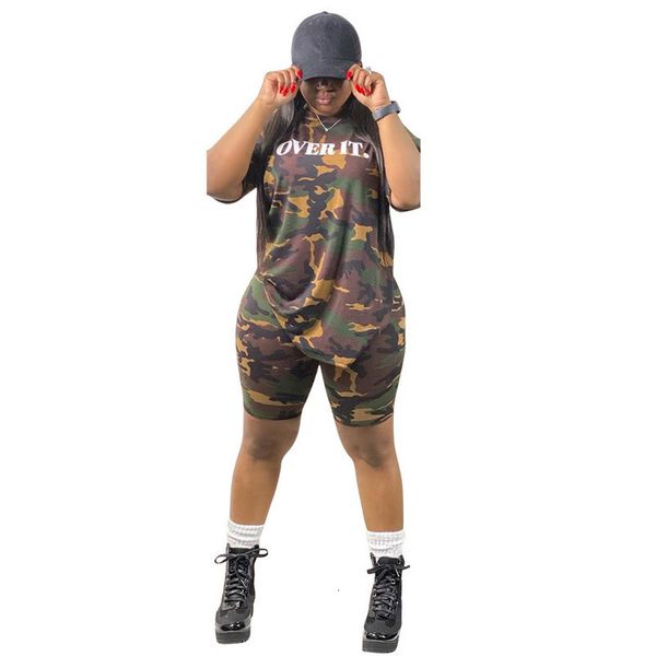 

women plus size shorts set summer camouflage print suit female 2 piece t shirt+shorts outfits tracksuit women two piece sets, Gray