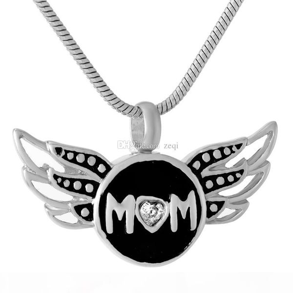 

ijd9505 mom print angel stainless steel cremation jewelry pendant necklace ashes keepsake urn necklace, Silver