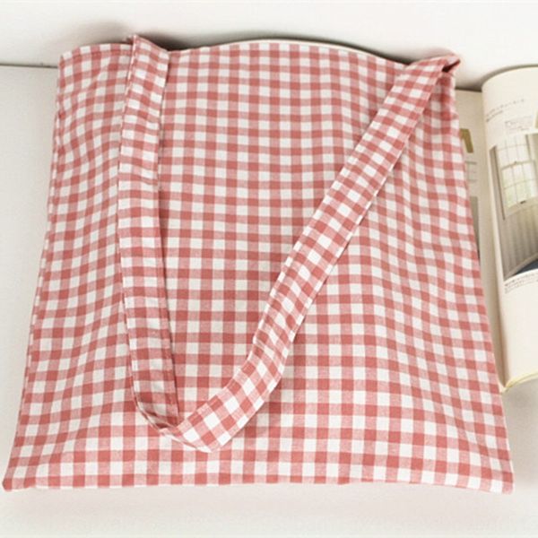 

pink plaid cloth artistic hipster cotton linen shoulder canvas canvas bag messenger bag shoulder female
