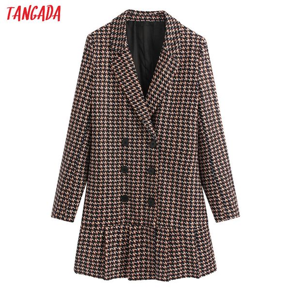 

tangada women elegant print blazer dress long sleeve buttons vintage style females office lady mini dresses vestidos be102, Black;gray