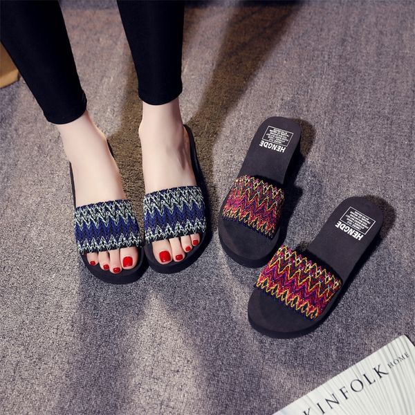 

qkhji new korean style ethnic outdoor sandals beach shoes and sandals and slippers women's summer wedge anti-slip slip-on slippers eva