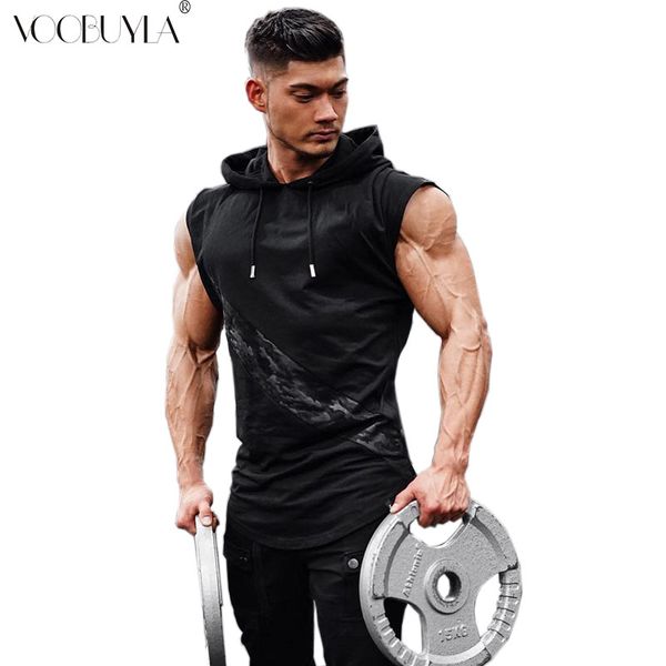 

voobuyla 2020 mens gym sports sleeveless hooded vest tank fitness running clothes loose training plus size 3xl t-shirt, Black;blue