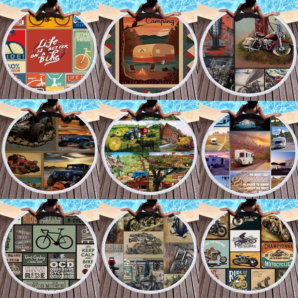 

motorcycle round beach towels microfiber tassel death honour bath towel picnic mat quickly dry dropshipping blanket