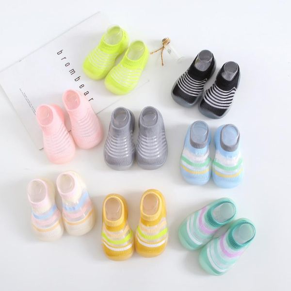 

2020 summer toddler baby girl rubber sole sock shoes breathable hollow mesh sock first prewalker striped shoes, Black