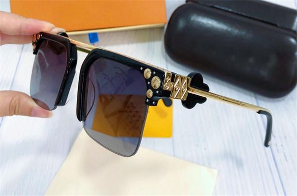 

new fashion designer sunglasses 097 square half frame with rivets avant-garde style uv 400 protective outdoor glasses, White;black