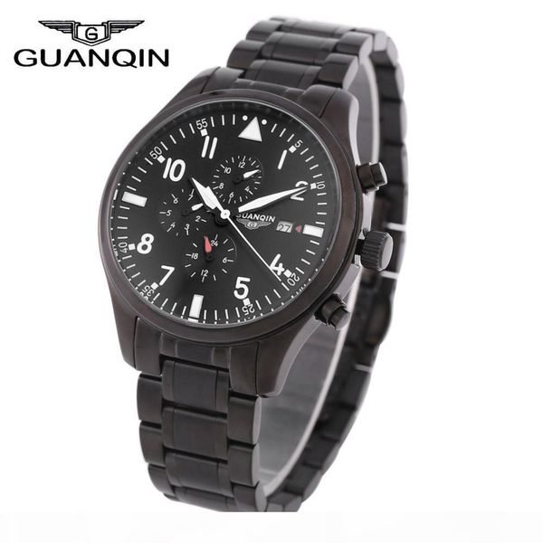 

guanqin men automatic mechanical watch 100m water resistance calendar 24 hours display wristwatch, Slivery;brown