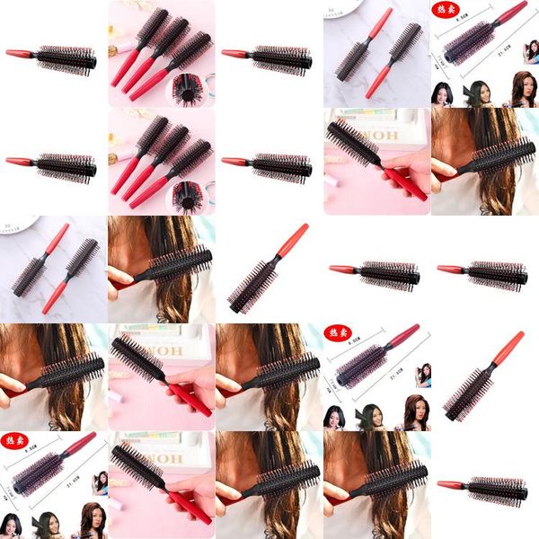 

1 set comb hair brush professional portable protective curly comb round wood handle 1 set rbjlg, Silver